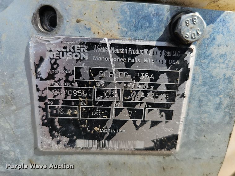 image for item DO2678 Wacker Neuson Screed P35A  screed