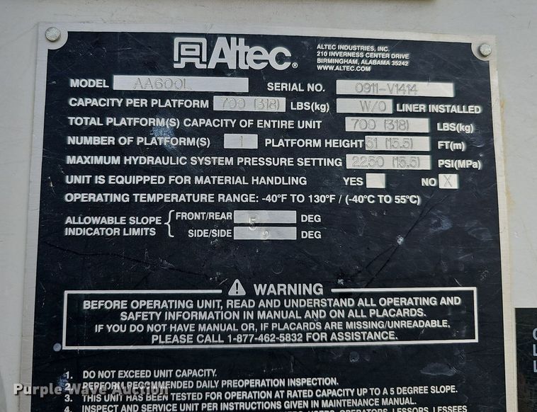 image for item DO2683 2012 Altec  bucket truck bed