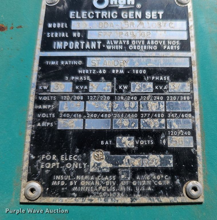 image for item DO2691 Onan 30.0DDA-15R/11037C  generator