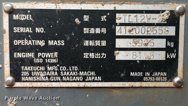 image for item DP3164 2019 Takeuchi TL12V2  tracked skid steer loader