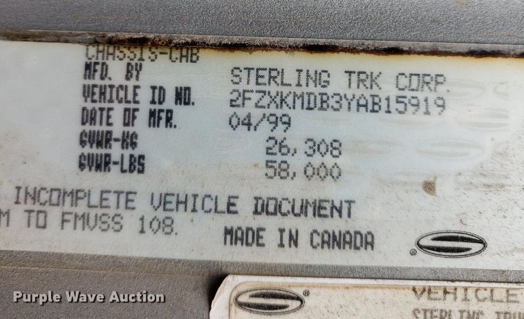 image for item DP7951 2000 Sterling L/LT9500  dump truck