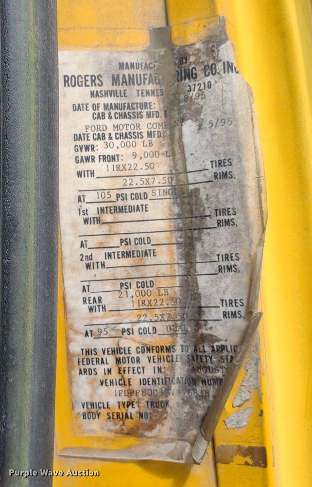 image for item DQ1699 1995 Ford F800  dump truck