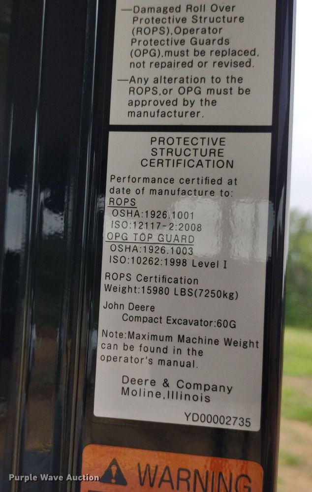 image for item DQ1723 2020 John Deere 60G  mini excavator