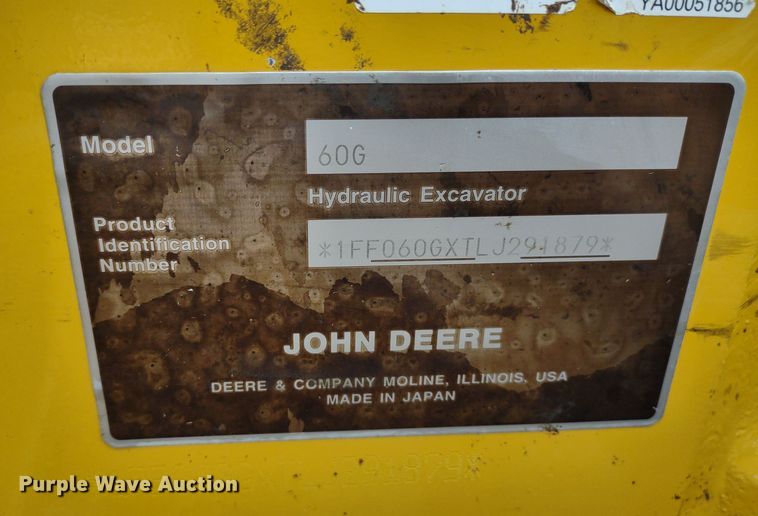 image for item DQ1723 2020 John Deere 60G  mini excavator