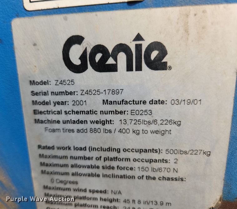 image for item DQ5397 2001 Genie Z45/25  boom lift