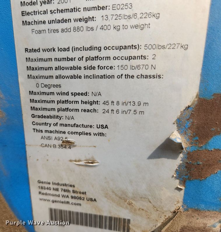 image for item DQ5397 2001 Genie Z45/25  boom lift