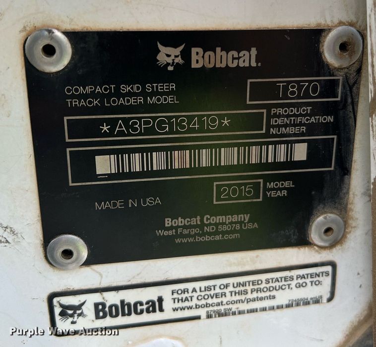 image for item II9033 2015 Bobcat T870  tracked skid steer loader