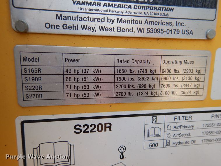 image for item JO9158 2012 Yanmar S220R  skid steer loader