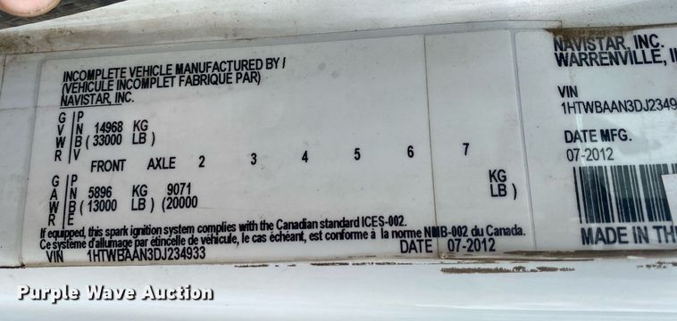 image for item KB9431 2013 International 7300 SFA  digger derrick truck