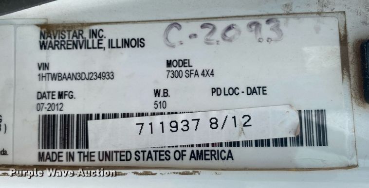 image for item KB9431 2013 International 7300 SFA  digger derrick truck