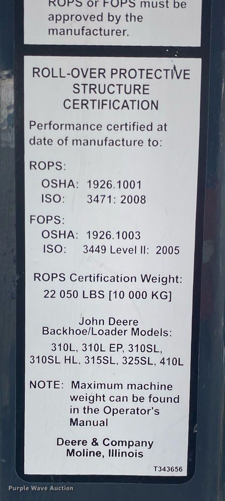 image for item KW9258 2018 John Deere 310SL  backhoe