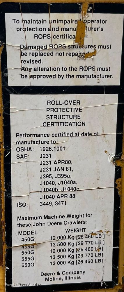 image for item LA9952 1996 John Deere 450G  dozer