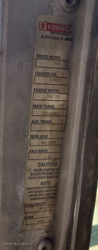 image for item LE9078 2008 Kenworth T800  dump truck