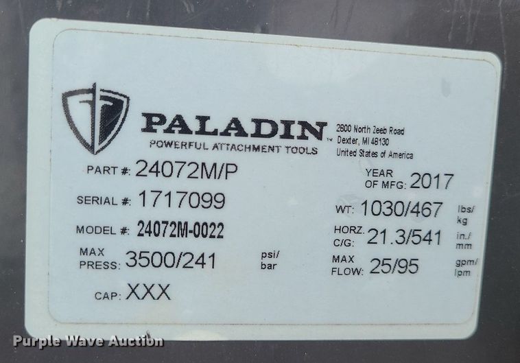 image for item LE9123 2017 Paladin Sweepster  skid steer broom