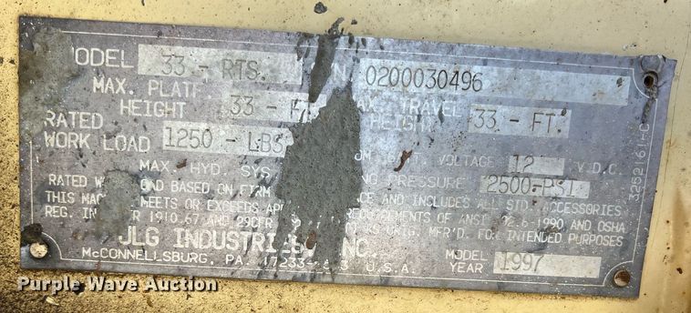 image for item LG9127 1997 JLG Sizzor 33RTS  scissor lift