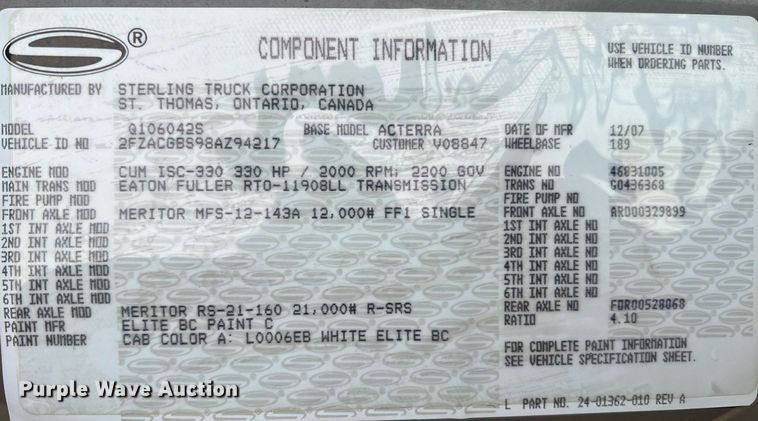 image for item LI9725 2008 Sterling Acterra  flatbed truck with fluid mixing system