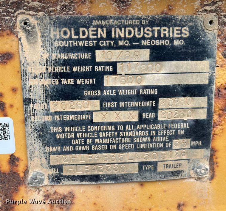 image for item LI9729 1990 Holden HLB43350  drop deck equipment trailer