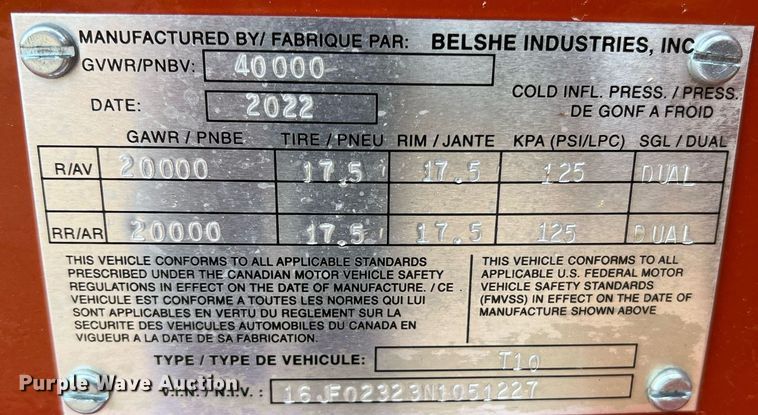 image for item LI9731 2022 Belshe T10  equipment trailer