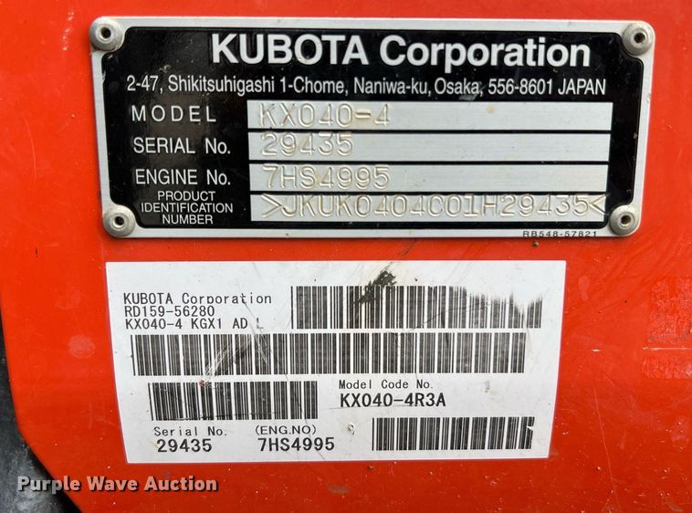 image for item LI9737 2018 Kubota KX040-4  mini excavator