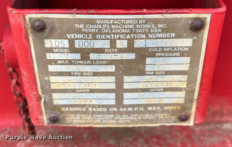 image for item LI9741 1993 Ditch Witch TP20  equipment trailer