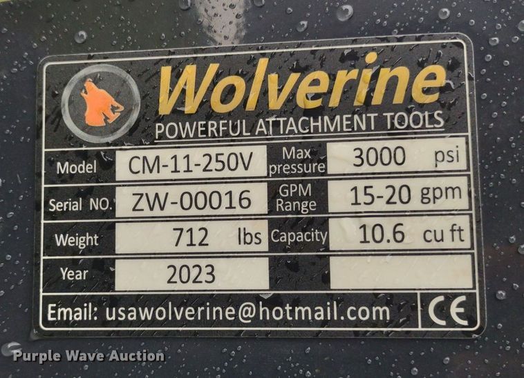 image for item LL9129 2023 Wolverine CM-11-250V  skid steer concrete mixer