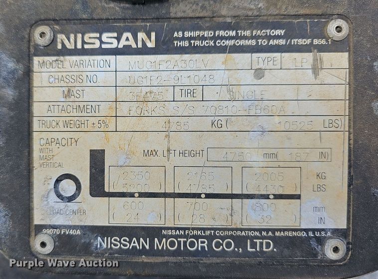 image for item LW9615 Nissan 60  forklift