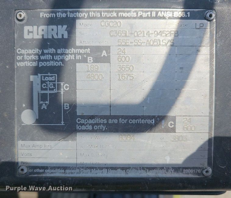 image for item LW9616 Clark CGC20  forklift