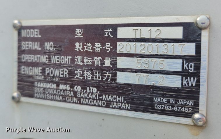 image for item LX9565 2015 Takeuchi TL12  tracked skid steer loader