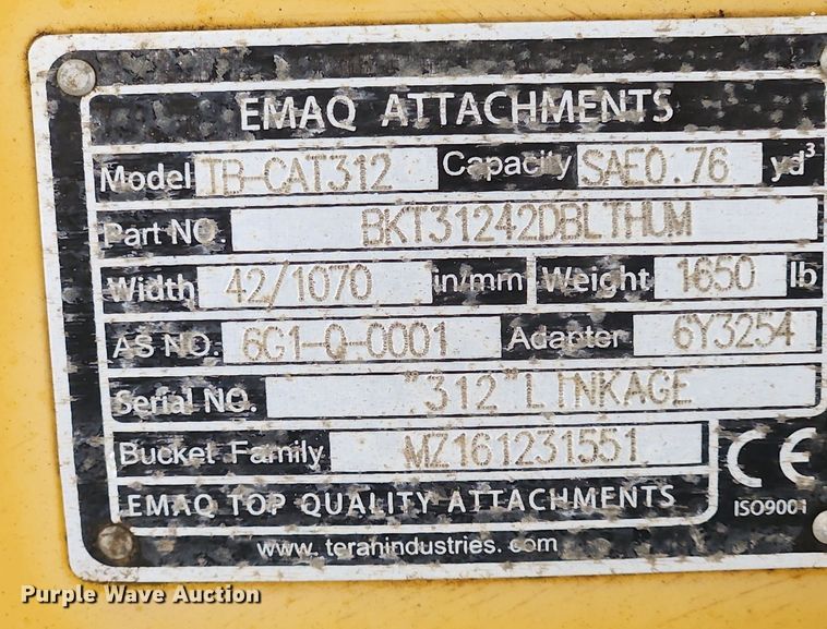 image for item LX9570 Emaq TB-CAT312  excavator grapple bucket