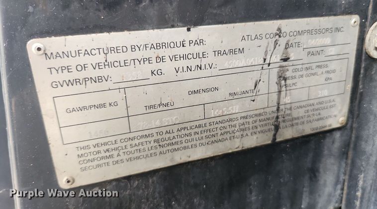 image for item LX9572 2000 Atlas Copco XAS96  air compressor