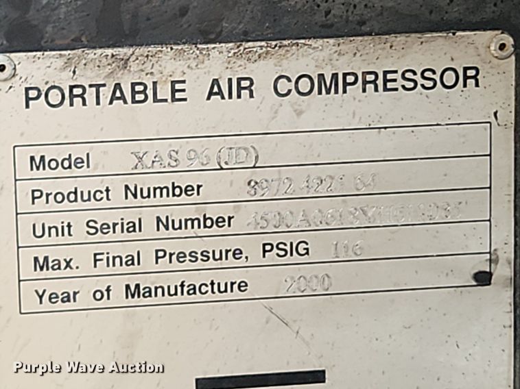 image for item LX9572 2000 Atlas Copco XAS96  air compressor