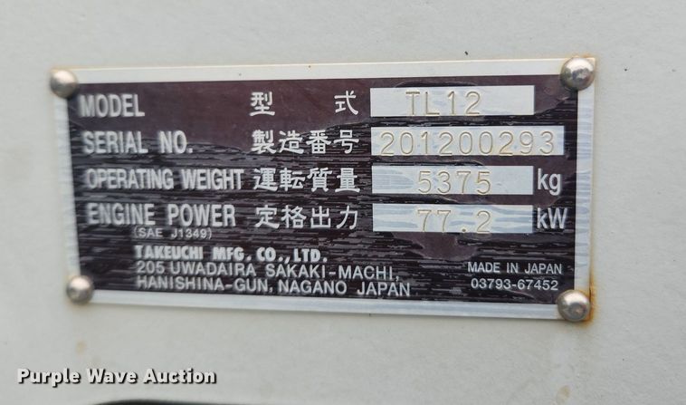 image for item LX9622 2013 Takeuchi TL12  tracked skid steer loader