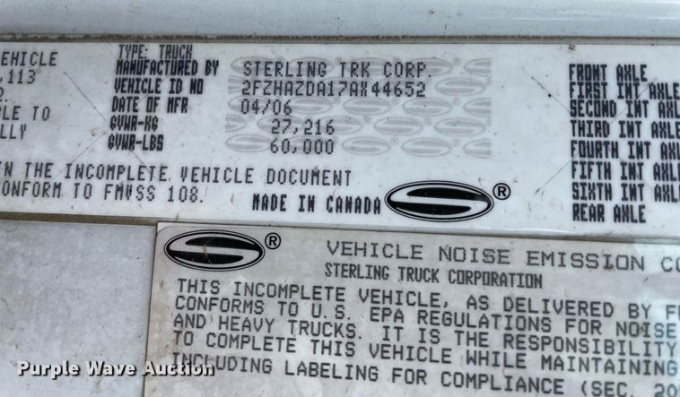 image for item LY9732 2007 Sterling LT9500  sewer jetter truck