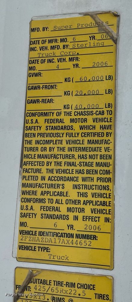 image for item LY9732 2007 Sterling LT9500  sewer jetter truck