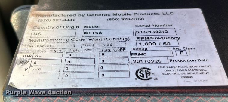 image for item MG9009 2017 Generac MLT6S  light plant