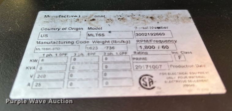 image for item MG9010 2017 Generac MLT6S  light plant