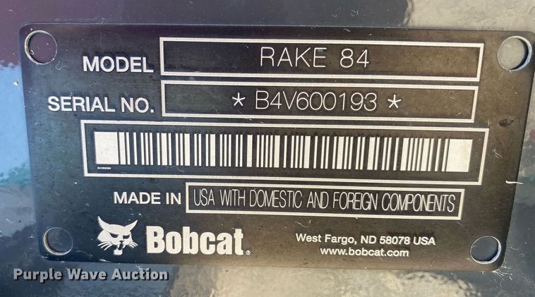 image for item MG9931 Bobcat Rake 84  skid steer rake