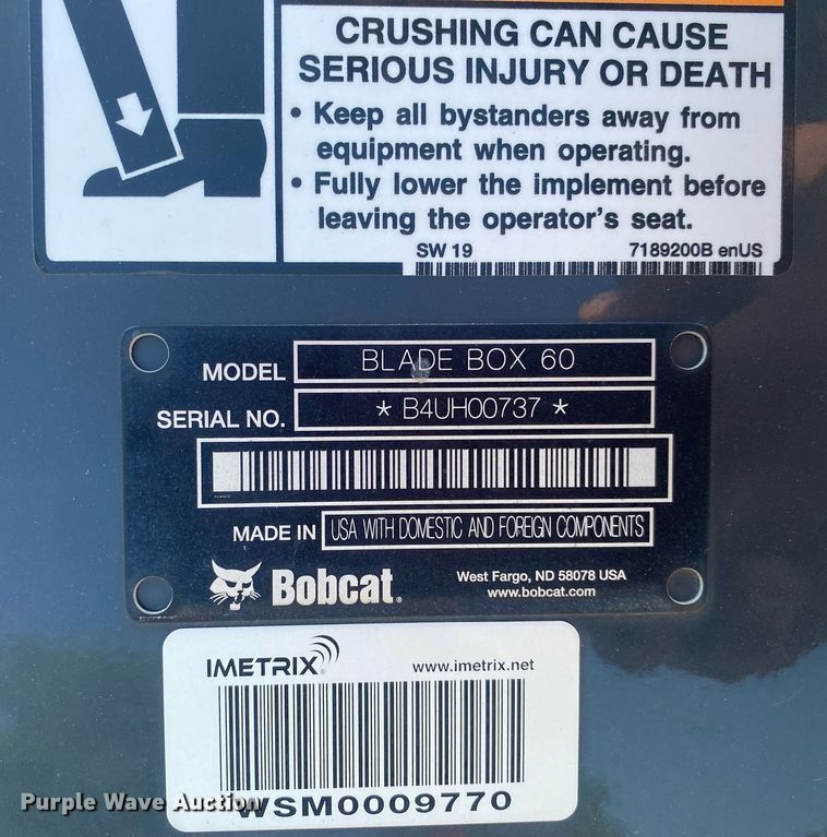 image for item MG9933 Bobcat Blade Box 60  skid steer box blade