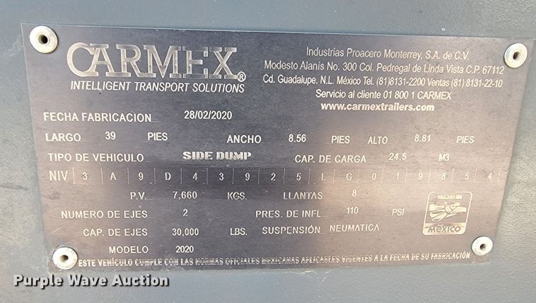 image for item ML9380 2020 Carmex  side dump trailer