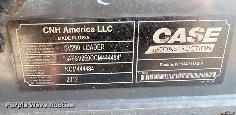 image for item ML9425 2012 Case SV250  skid steer loader