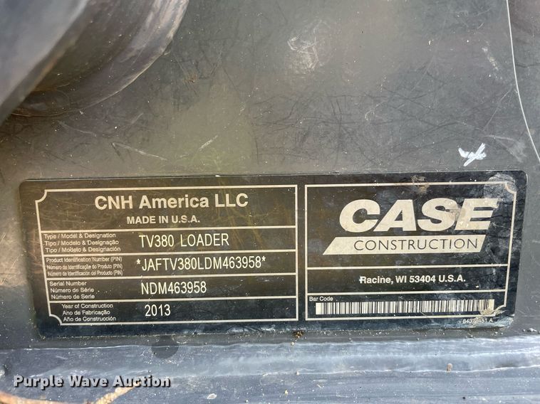 image for item MR9077 2013 Case TV380  tracked skid steer loader