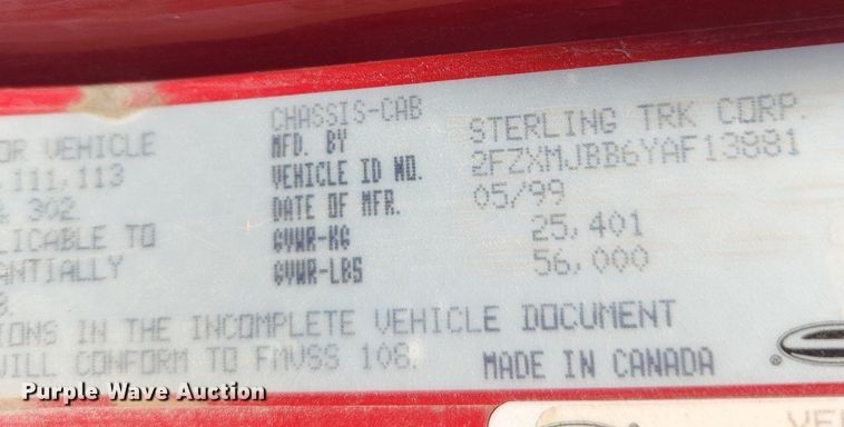 image for item MW9735 2000 Sterling L8513  dump truck