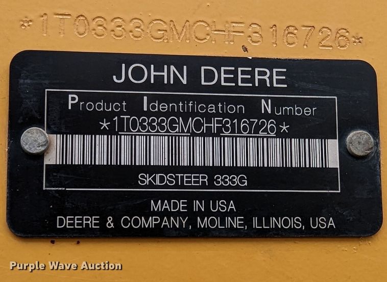 image for item MY9305 2017 John Deere 333G  tracked skid steer loader