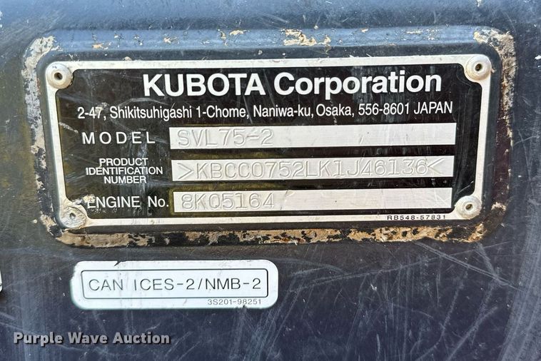 image for item OG9047 2019 Kubota SVL75-2  tracked skid steer loader