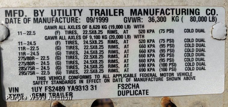 image for item DP7845 2000 Utility  flatbed trailer