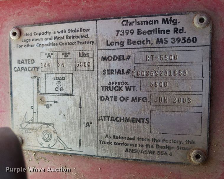 image for item DP7867 2003 Chrisman RT-5500 Navigator  forklift