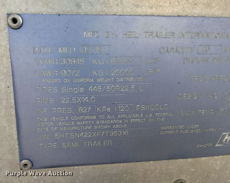 image for item HY9021 2015 Heil  pneumatic dry bulk trailer