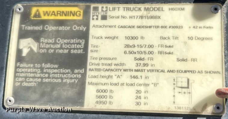 image for item LN9220 Hyster H60XM  forklift