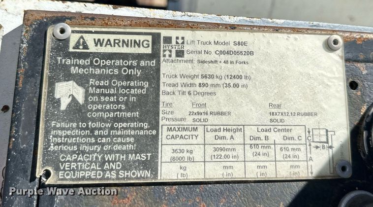 image for item LN9222 Hyster S80E  forklift