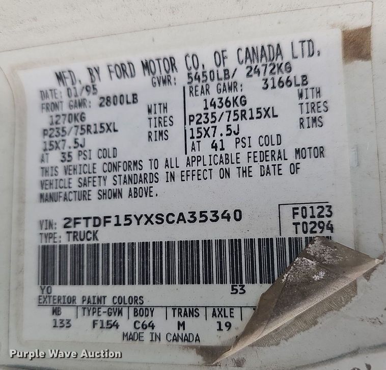 image for item LW9562 1995 Ford F150  pickup truck